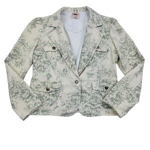Faded Glory Y2K Romantic/Fairy Cream and Sage Floral Denim Jacket Women's SZ 12